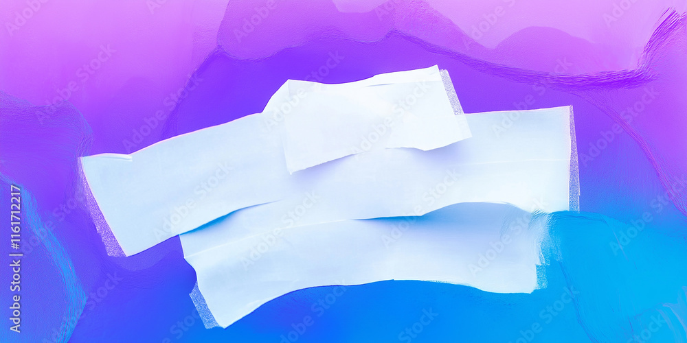 Poster white masking tape creating abstract shapes on gradient purple and blue background