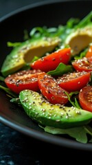 Avocado Tomato Salad with Sesame Seeds and Arugula