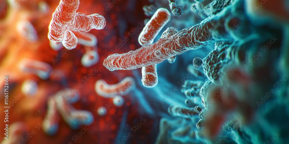 Poster microscopic view of bacteria multiplying and spreading infection