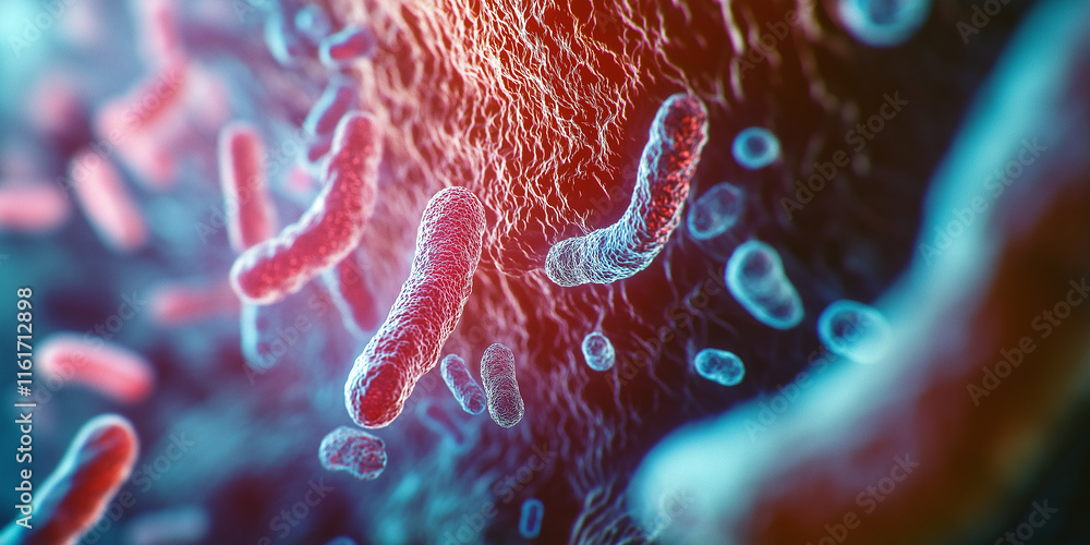 Poster microscopic view of bacteria multiplying and spreading infection