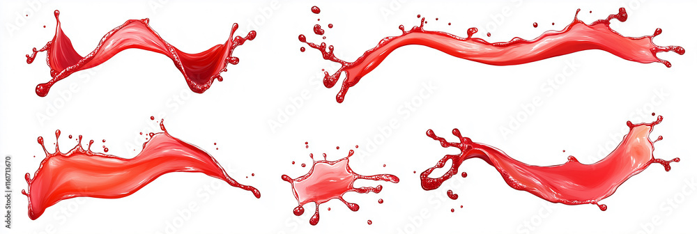 Poster Red liquid splashing and forming dynamic shapes
