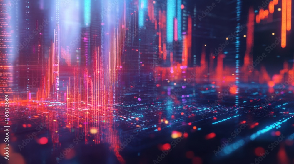 Poster abstract digital background with data visualization and light effects