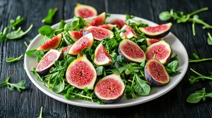 Fresh Fig and Arugula Salad in a White Bowl