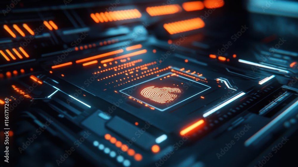 Poster futuristic digital interface with fingerprint technology display