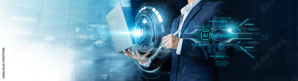Leinwandbilder businessman analysis market and business growth data through ai systems. learning about the intellig