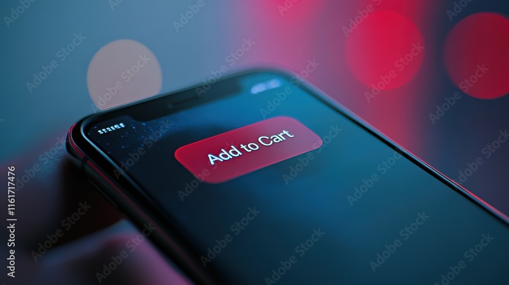 Poster modern smartphone with add to cart button on screen background