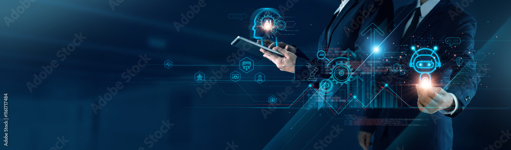 Leinwandbilder businessman analysis market and business growth data through ai systems. learning about the intellig