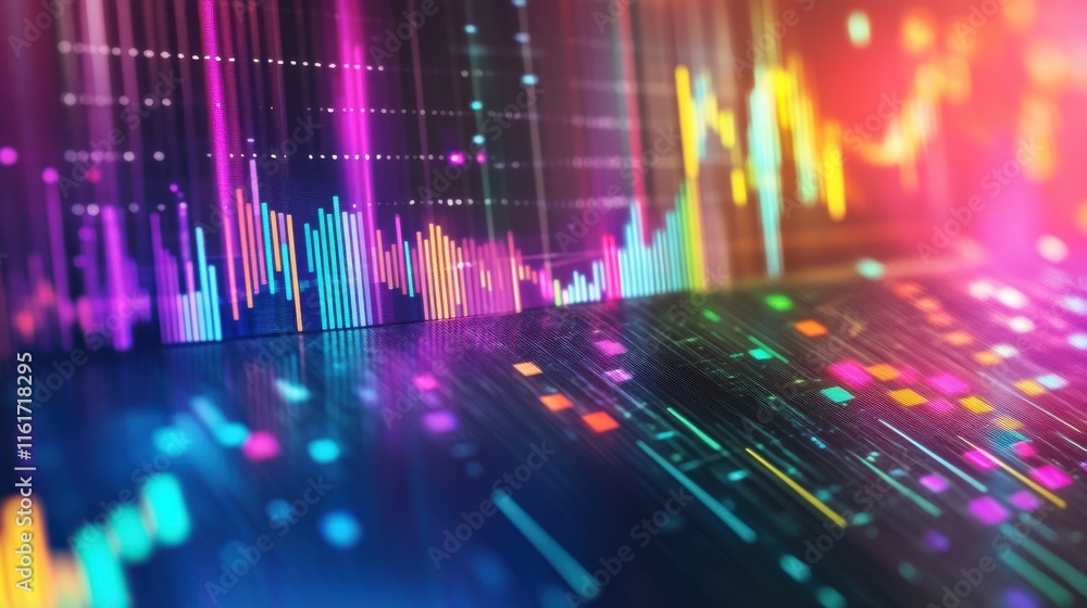 Poster colorful data visualization background with graphs and charts