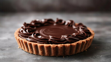 A luxurious chocolate ganache tart with a buttery crust, topped with smooth swirls of chocolate...