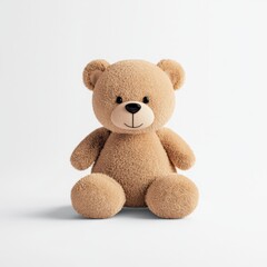 Fototapeta premium Adorable Teddy Bear Sitting Comfortably on a Soft White Surface Evoking Feelings of Warmth Affection and Playfulness in a Cozy Environment
