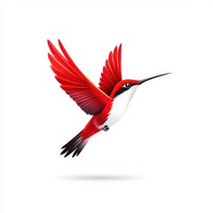 Obraz premium Vibrant Red and White Bird in Mid Flight Capturing the Essence of Freedom and Grace Against a Clear Sky Evoking a Sense of Natural Wonder and Beauty
