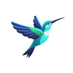 Fototapeta premium Vibrant Hummingbird in Flight Displaying Striking Blue Wings and Lush Green Beak Surrounded by a Lively Natural Environment Full of Color