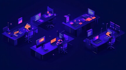 Isometric Illustration of a Modern Tech Office Workspace