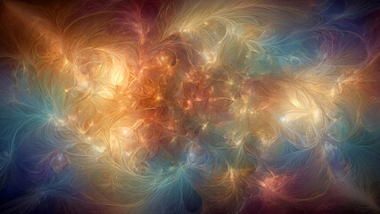 Abstract Fractal Sunburst in Radiant Golden and Blue Hues