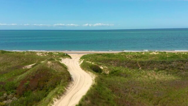 Aerial View of Nantucket Sand Dunes Leading to the Beach