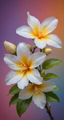 Fototapeta premium A bunch of white and yellow flowers with green leaves.