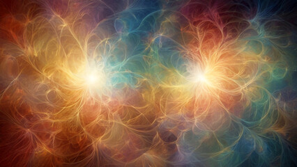 Abstract Fractal Sunburst in Radiant Golden and Blue Hues