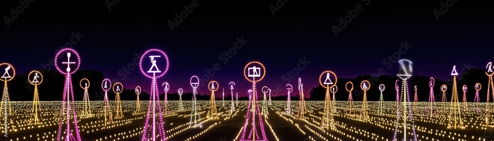 Aufkleber a vibrant display of illuminated symbols in a dark landscape, suggesting themes of science and explo