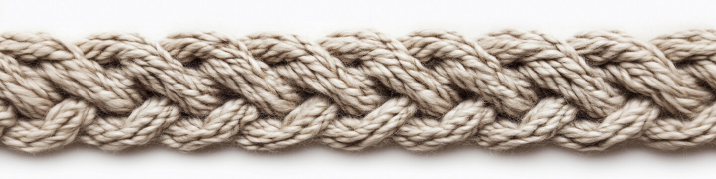 Braided wool yarn plait closeup beige textured fiber handmade knitted rope craft material natural textile pattern rustic decorative cord design background banner copy space