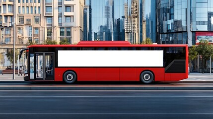 Mockup of city bus with side blank white large area for advertisement