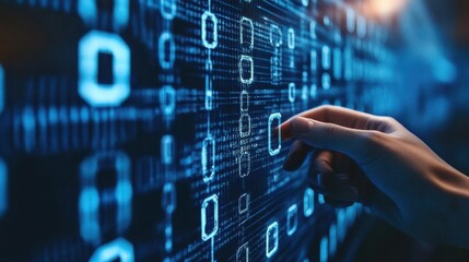 Hand Interacting with Digital Data Stream and Binary Code Matrix