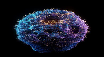 Abstract Purple Blue Gold Sphere 3D Render Network Technology Connectivity Data Science Energy
