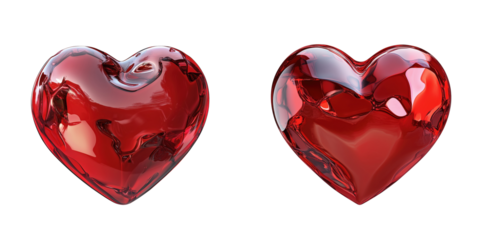 Glossy red heart shapes collection isolated on transparent background