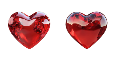 Glossy red heart shapes collection isolated on transparent background