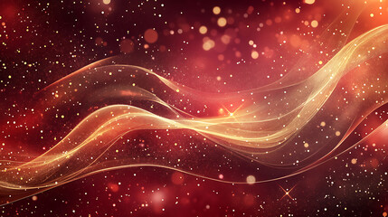 Fototapeta premium Golden Waves Abstract Red Background Sparkling Dust Festive Design