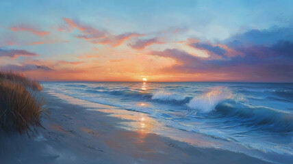 Fototapeta premium Serene sunrise seascape with vivid colors, captured from a picturesque jetty
