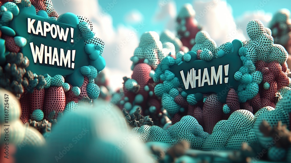 Poster a colorful abstract landscape with text elements like 