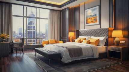 Obraz premium Interior of the modern luxury bedroom. Generative AI.