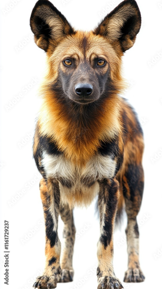 Aufkleber a close-up of a wild dog with distinctive fur patterns and an intense gaze.