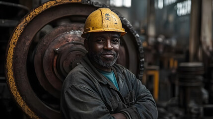 A joyfully toiling construction black USA worker  4K portrait 