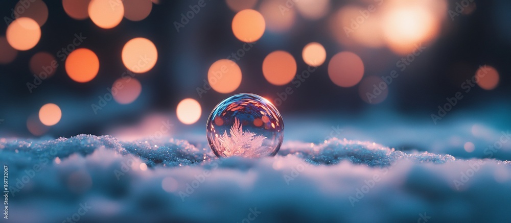 Aufkleber crystal ball on snow with bokeh lights.