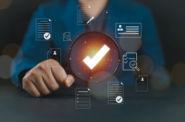 Businessman Audit documents, quality assessment management With a checklist, business document...