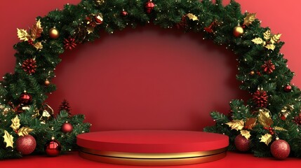 Festive Red Christmas Display With Gold Accents