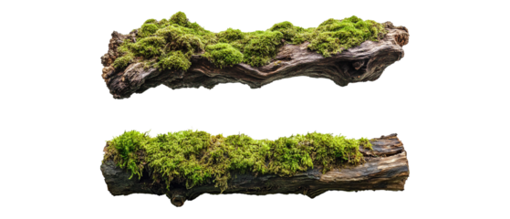 Log covered with moss isolated on white background.
