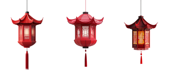 Chinese style red lantern, traditional Chinese architecture style, on white background.