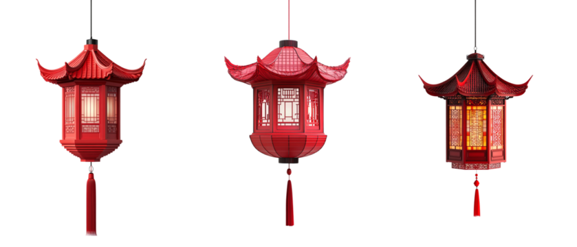 Chinese style red lantern, traditional Chinese architecture style, on white background.