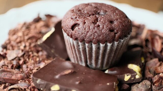 dark chocolate muffin on a plate