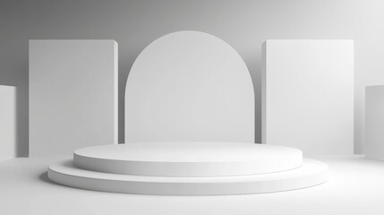 Minimalist White Platform With Geometric Backdrop