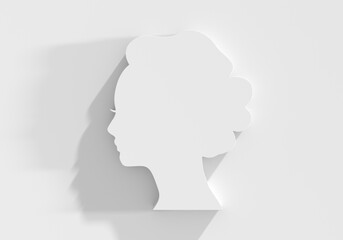 Young woman face side view icon. Elegant silhouette of a female head. Avatar profile sign. 3D render