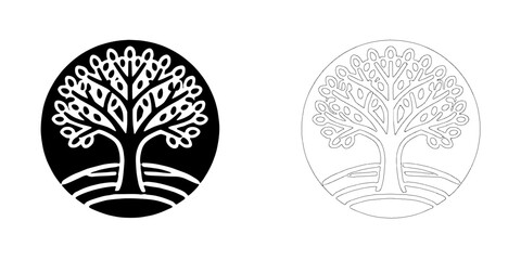 Tree of Life Logo Variations:  Elegant and versatile logo designs featuring a stylized tree of life emblem, presented in both black and white versions for diverse applications.