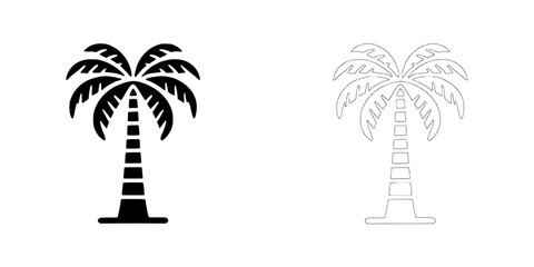 Palm Tree Icons:  A set of two simple yet elegant palm tree icons; one solid black, the other a clean line drawing. Perfect for summer branding, travel websites, or tropical designs. 