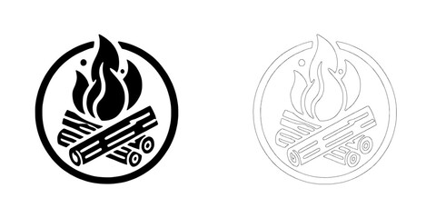 Campfire Icon: Black and White Minimalist Design 