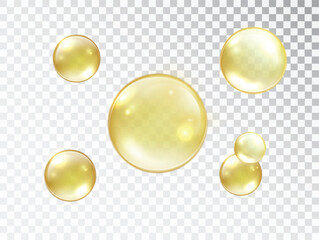 Gold bubbles on a transparent background