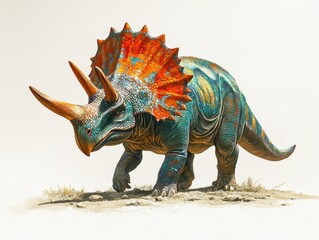 Fototapeta premium A colorful illustration of a Triceratops with vibrant colors and detailed textures.