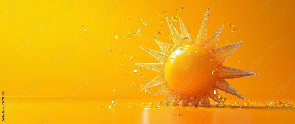Aufkleber Abstract sunburst design with vibrant yellow sphere and radiating shards, creating a dynamic and energetic image.