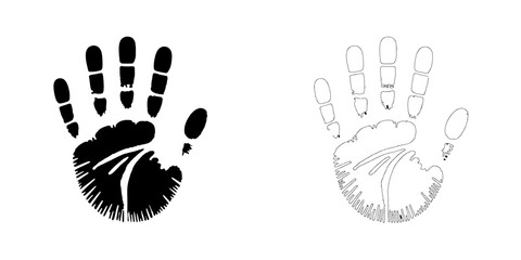 Handprint Symbol: A powerful and versatile visual, showcasing a black handprint with a detailed line art outline. This graphic represents  uniqueness, identity, and creative expression.